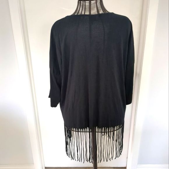 Bobi Black 3/4 sleeve Boho Fridge cover up hippie cardigan size M - Picture 4 of 6